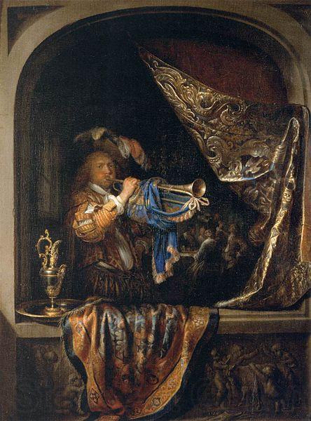Gerard Dou Trumpet-Player in front of a Banquet France oil painting art